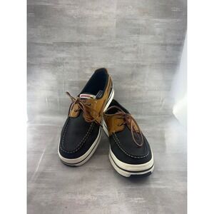 Sebago Docksides Men Sz 9.5M Navy Tan Leather Platform Boat Shoes 254-25
